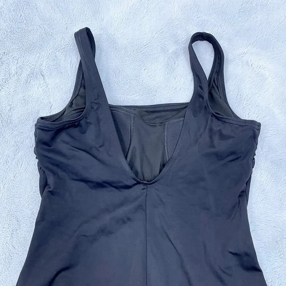 Lands End Scoop Neck Tugless One Piece Swimsuit Black Padded Soft Bra Womens 8